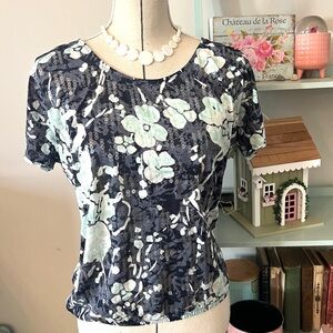 INC International Concepts Sequined Blue and White Floral Top